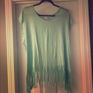 Mint green fringe top